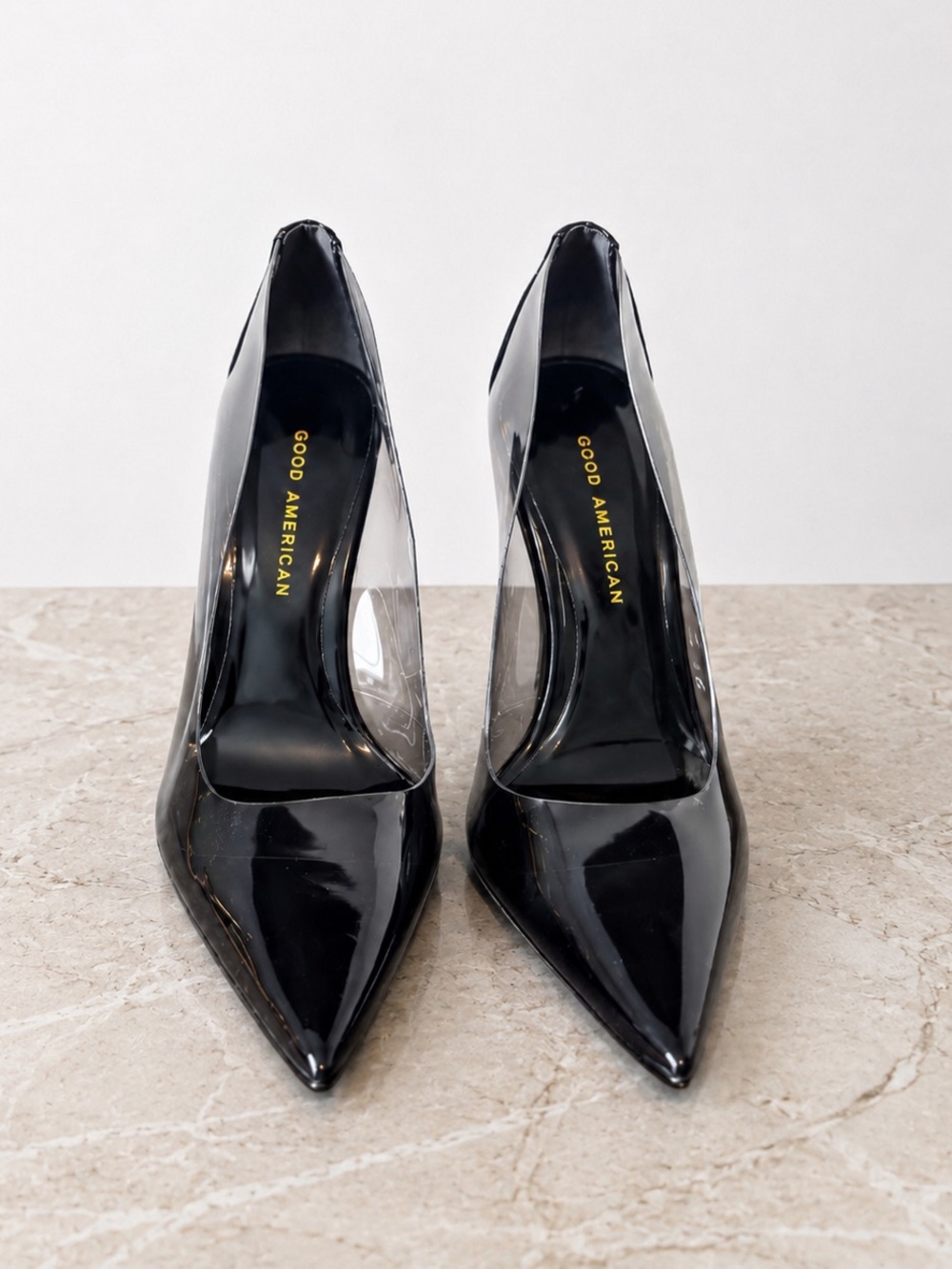 Good American Cinder-F*cking-Rella Clear PVC Pointed Toe Stiletto Pumps 7.5